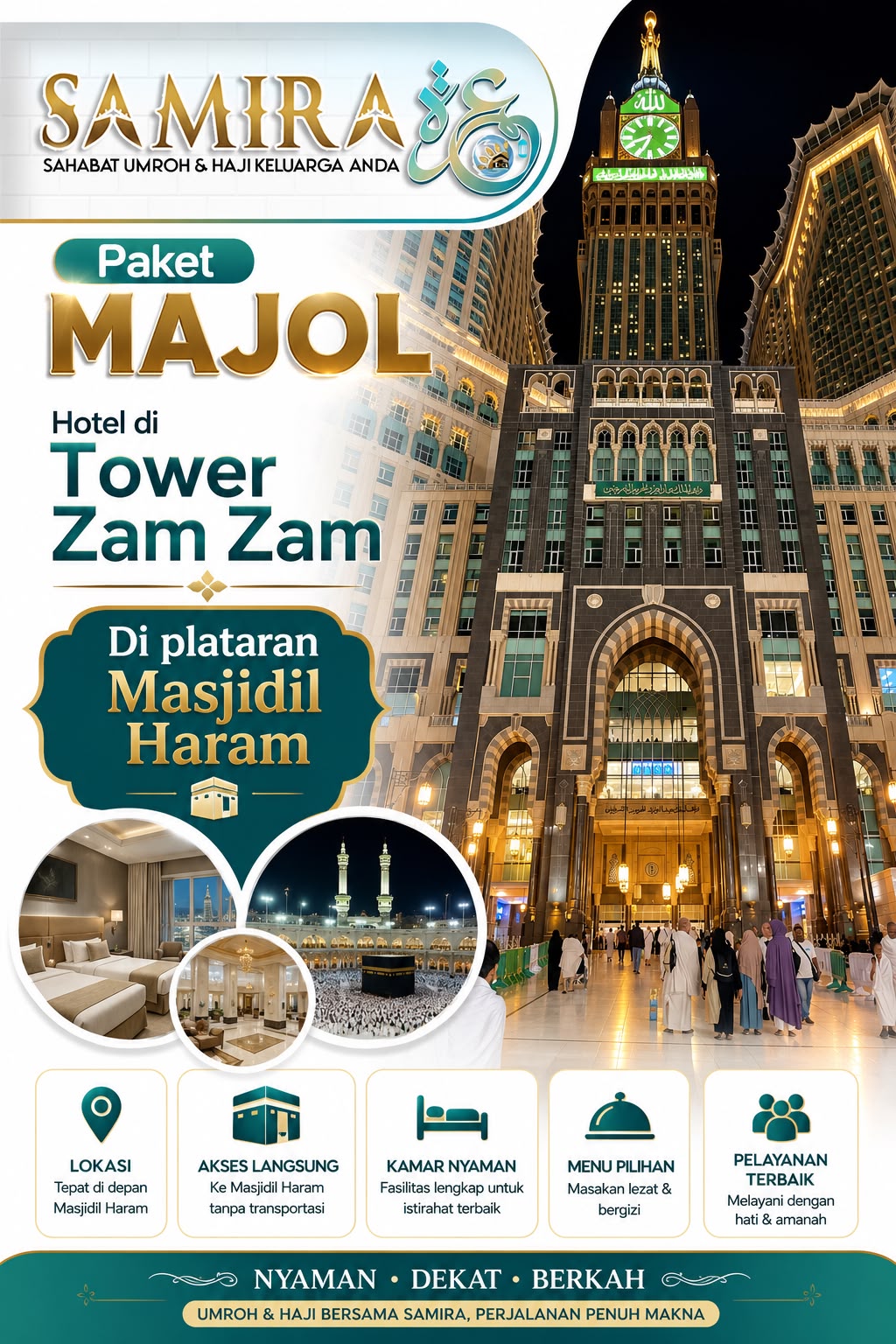 Paket MAJOL Nich 
Paket umroh yg di depan hotel nya bisa ngeliat Ka'bah langsung